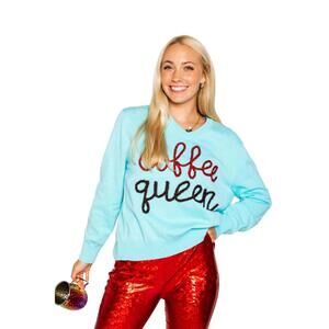 NEW QUEEN OF SPARKLES coffee queen sweater in blue